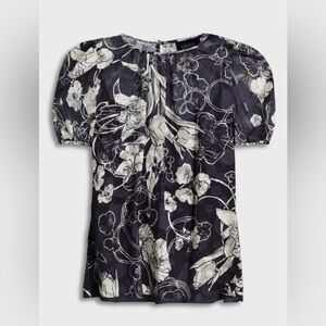 NWT Marchesa Notte sz 14 short sleeve navy & white floral chiffon top w/camisole